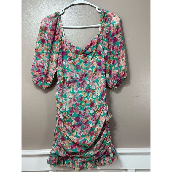 NWOT HELLO MOLLY Vivid Lights Ruched Floral Sweetheart Mini Dress Women's XS - Picture 6 of 14
